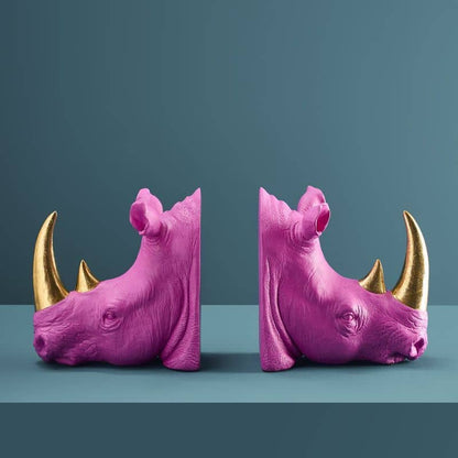 S/2 Serre-livres Rhinocéros, Magenta, 39,5 x 14,2 x 20,5 cm