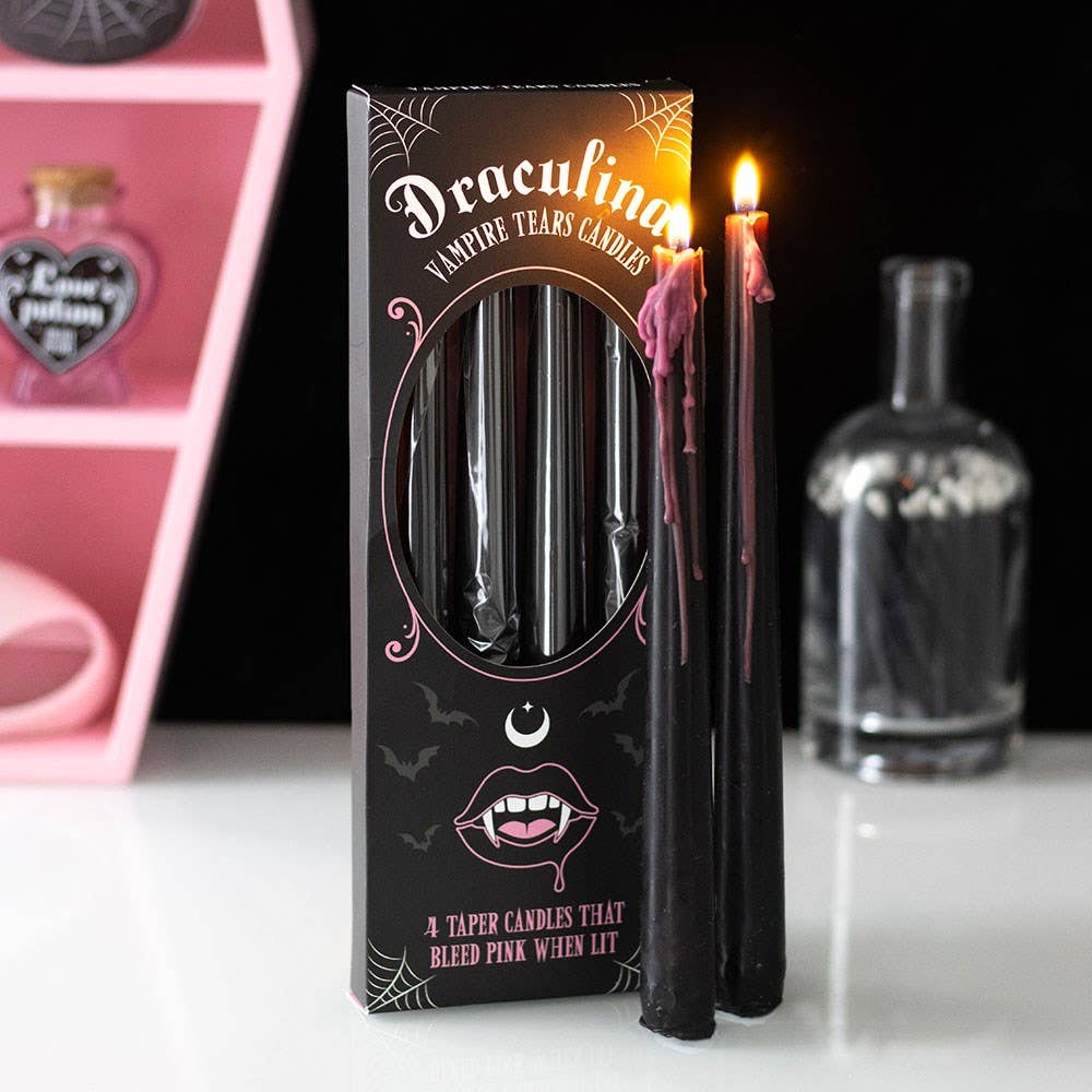 Set of 4 Pink Gothic Bleeding Vampire Tears Candles for Halloween