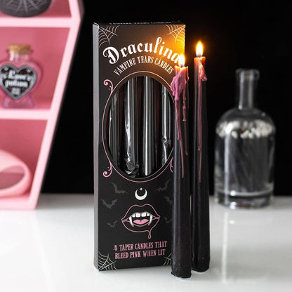 Set of 4 Pink Gothic Bleeding Vampire Tears Candles for Halloween