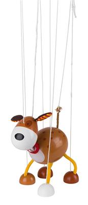 Marionette: CHIEN H15,5cm, bois et tissu, 3+
