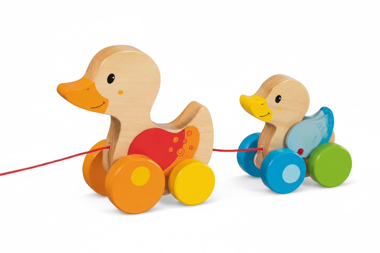 Animal à tirer - Famille Canard en Bois à Tirer