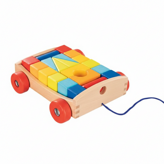 Chariot à tirer en bois avec blocs de construction
