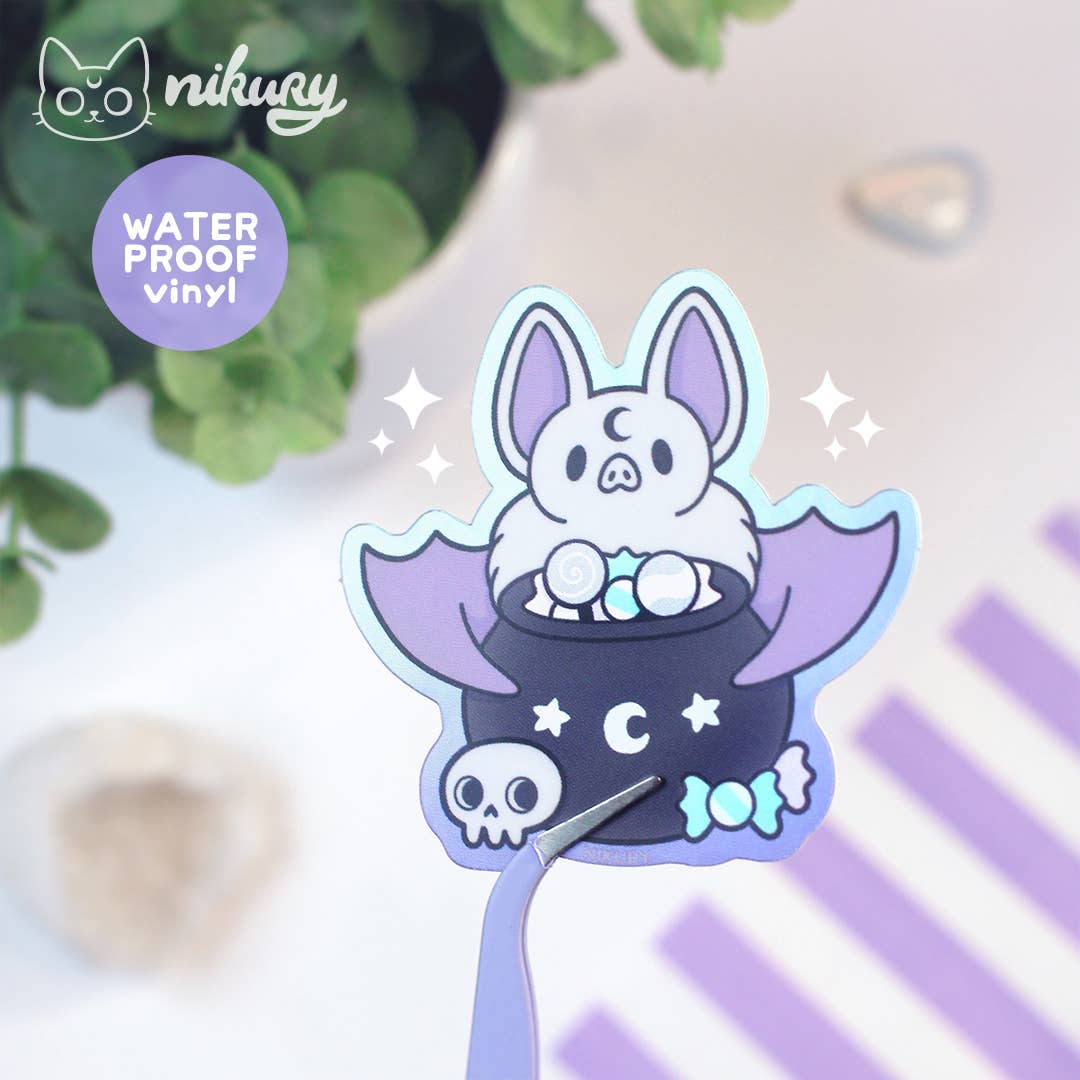 Pegatina holográfica de murciélago brujo