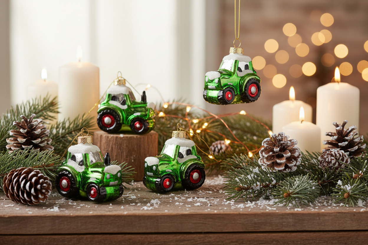 Boules de Noël Tracteur Vert 3-Pack