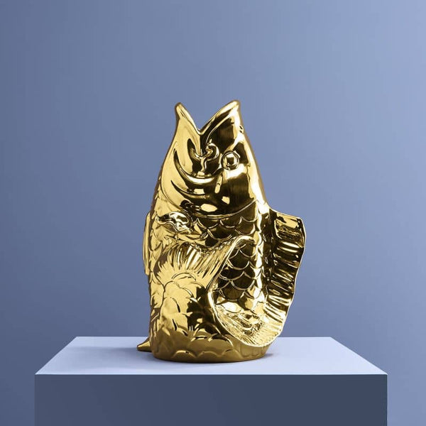Escultura/jarrón de pez Blubb dorado
