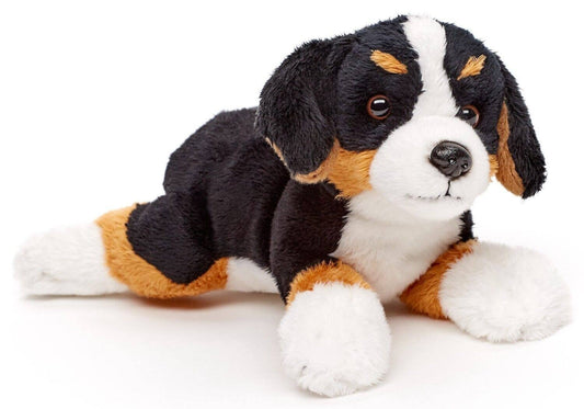 Brinquedo de peluche para cão da raça Bernese Mountain Dog reclinado