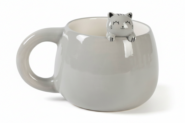 Mug with Grey Cat Figurine