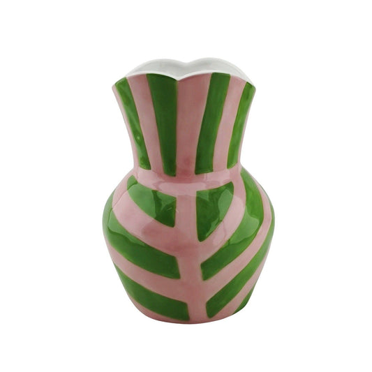 Jarrón - Rayas - Gres - Verde/Rosa - 16x16x22cm