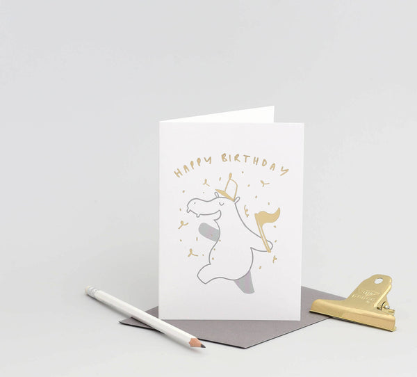 Biglietto d'auguri "Buon compleanno" con ippopotamo