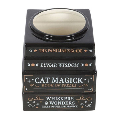 Vase en forme de pile de livres Magick avec chat noir