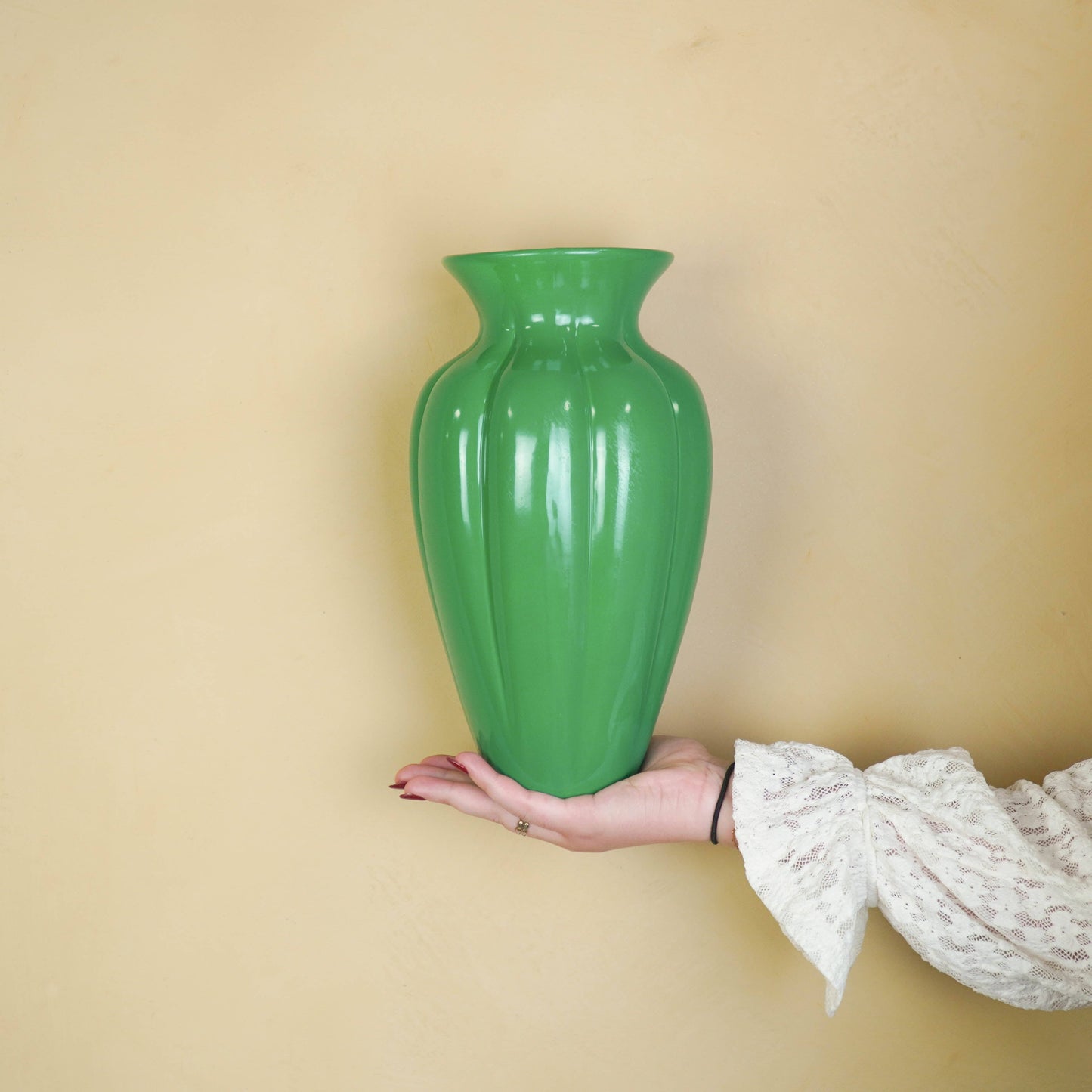 Florero - Florero plisado - Cerámica - Verde - 16,5 x 16,5 x 29,5 cm