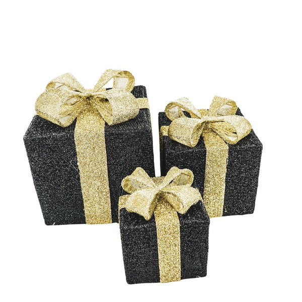 Cadeau de Noël LED - S3 - Polystyrène - Noir/Or - 15/20/25 cm