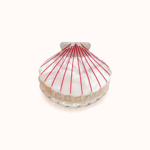 Presilha de cabelo em forma de concha rosa pérola