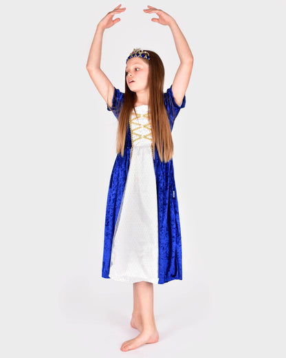Robe de princesse en velours bleu taille 122-128 cm pour enfants de 6 à 8 ans