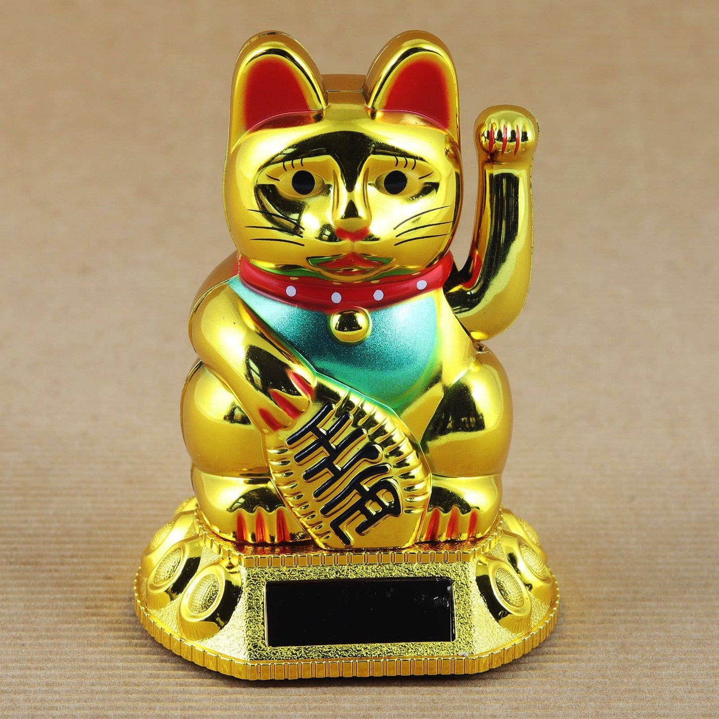 Chat chanceux solaire doré 8cm
