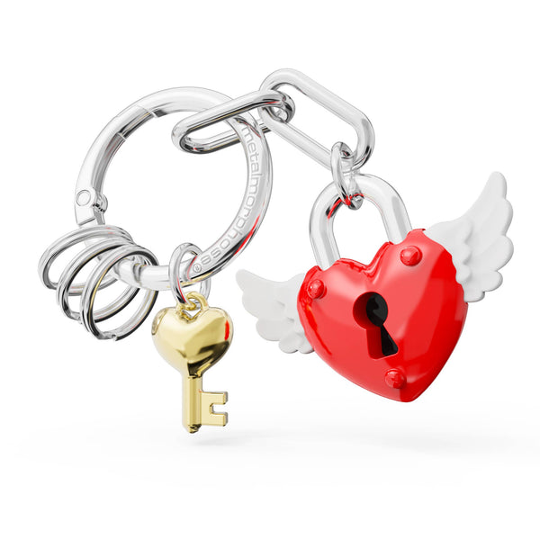 Portachiavi con ciondolo a forma di lucchetto a forma di cuore rosso