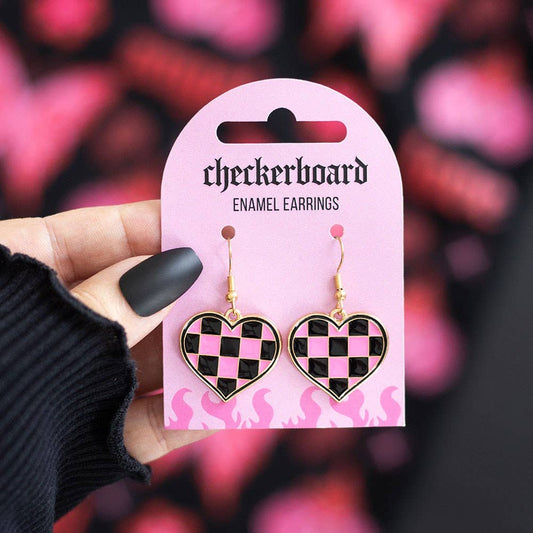 Boucles d'oreilles cœur en damier