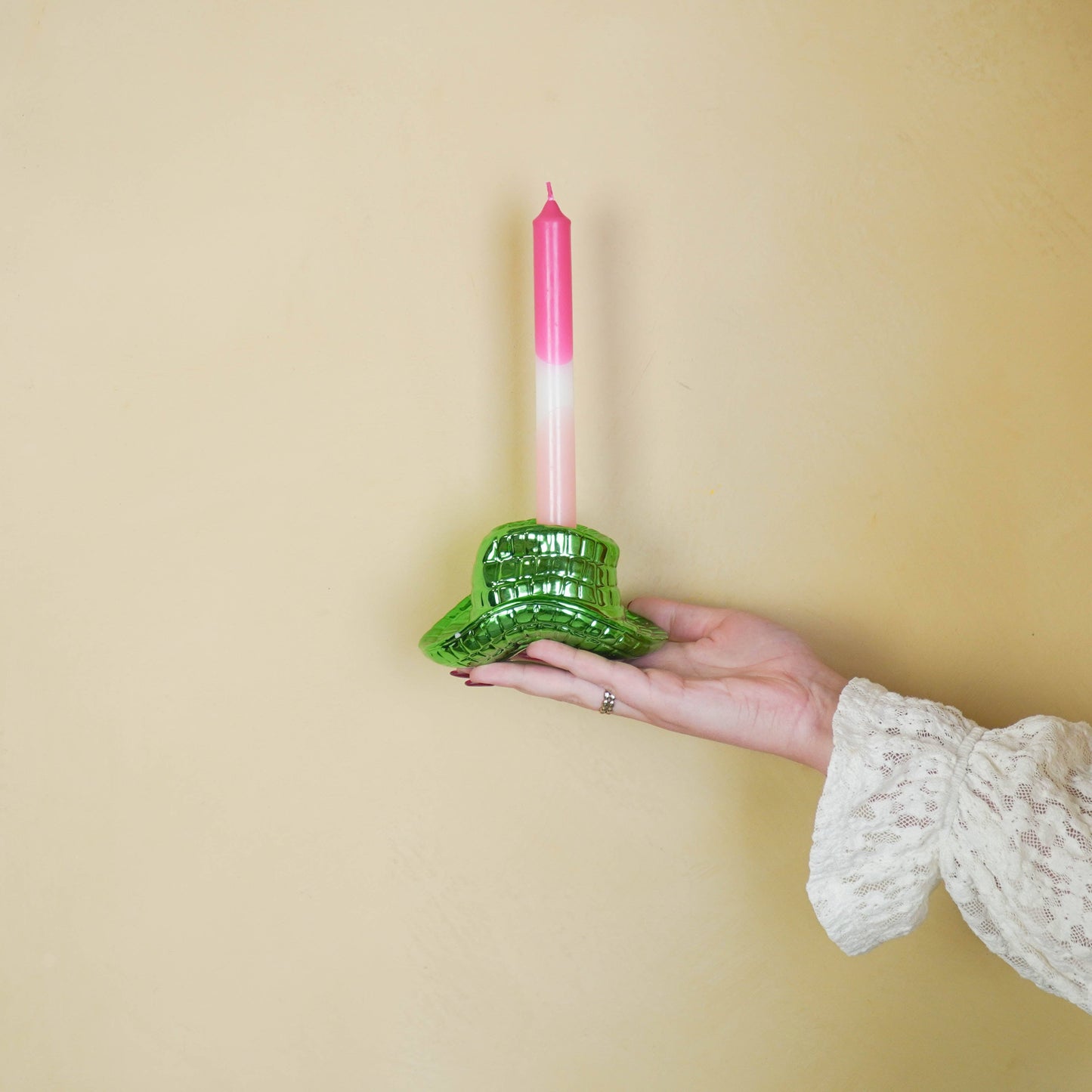 Portavelas - Sombrero de vaquero - Verde - 13,5 x 11 x 7 cm