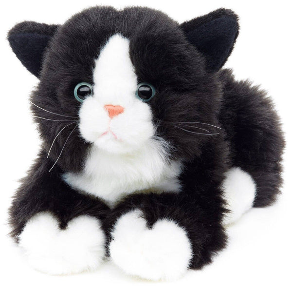 Peluche chat noir et blanc couché Uni Toys