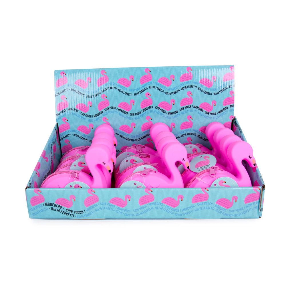 Porta-moedas em silicone com flamingo rosa