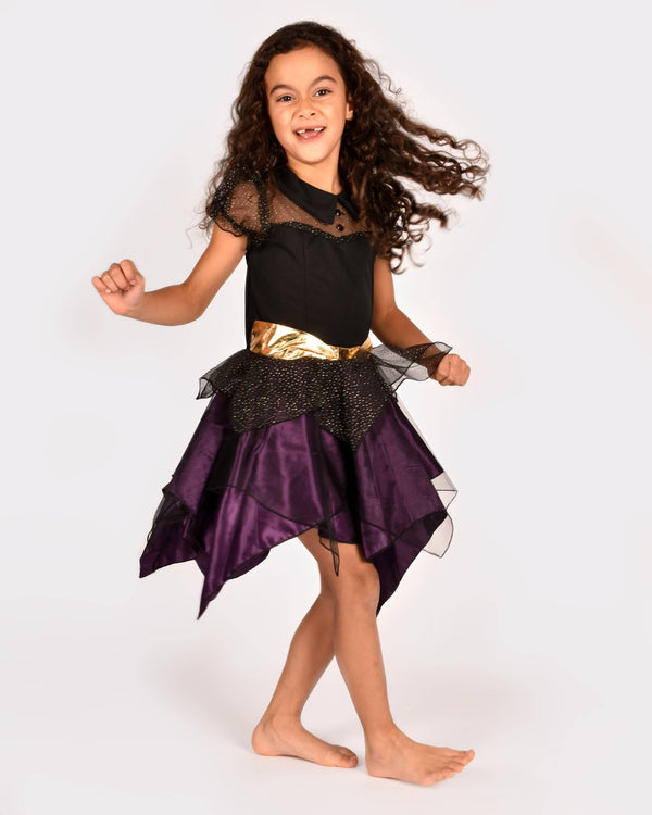 Déguisement de sorcière avec chapeau deluxe pour 5-7 ans (taille 122-128 cm)