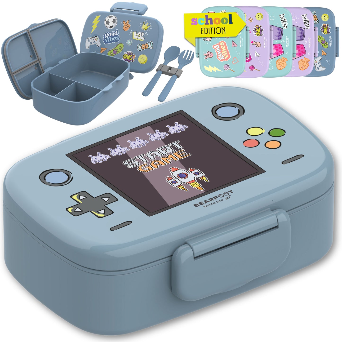 Kids lunch box with compartments, lightweight & leak-proof - Game