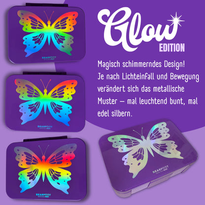 Brotdose mit Fächern, auslaufsicher - Schmetterling GLOW