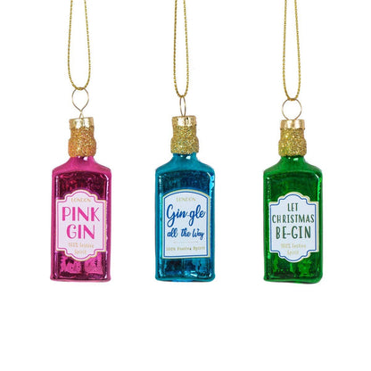 Adornos navideños en forma de mini botellas de ginebra