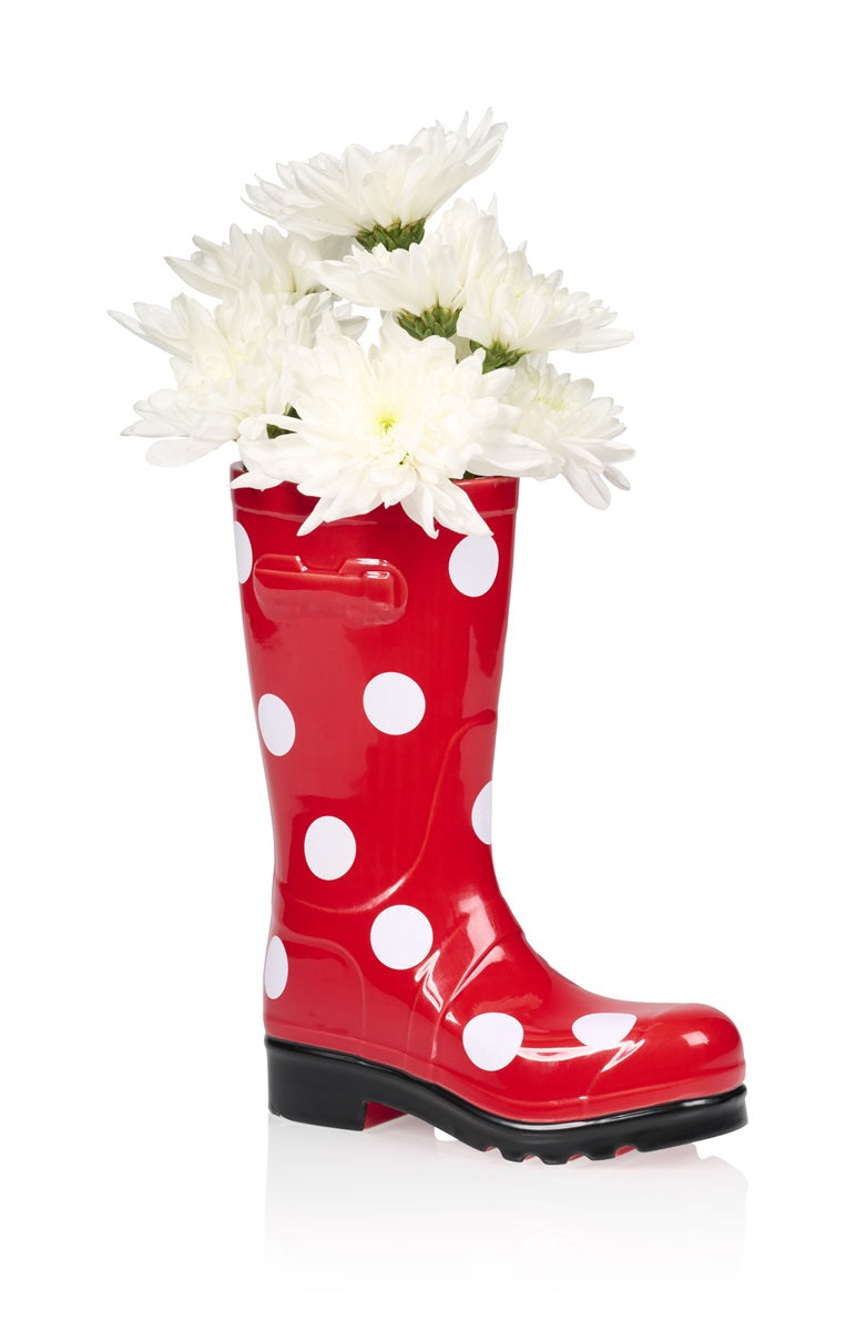 vase bottes wellington rouge a pois bitten