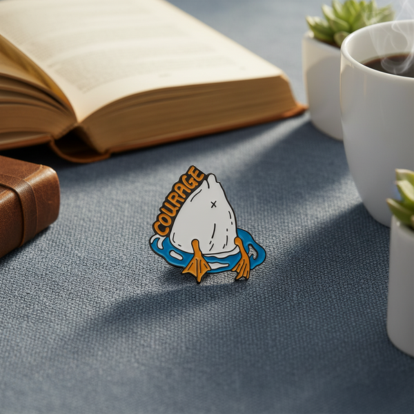 Photo produit - Pin's Canard Blanc "Courage"