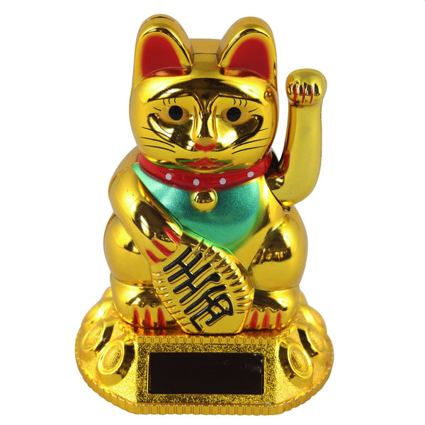 Chat chanceux solaire doré 8cm