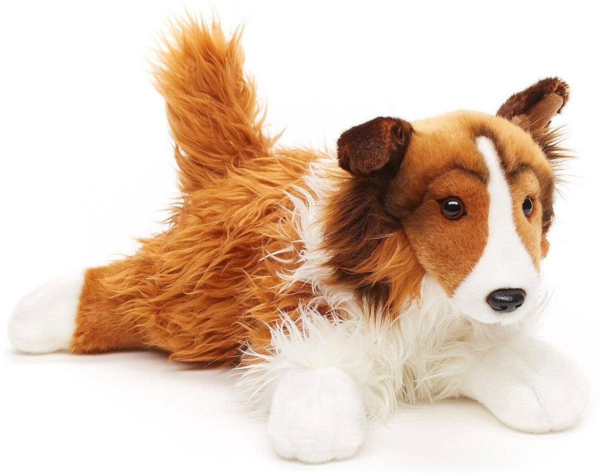 Peluche Colley à Poil Long Couché Uni