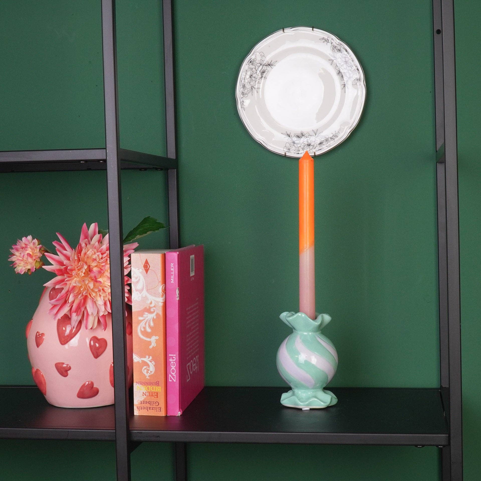 Portacandele rotondo a forma di caramella mou - Ceramica - Menta/Lilla - 8,5x8,5x13 cm