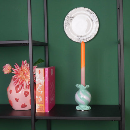 Portacandele rotondo a forma di caramella mou - Ceramica - Menta/Lilla - 8,5x8,5x13 cm