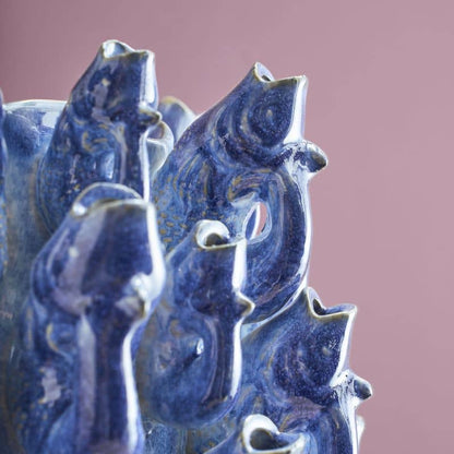 Vase banc de poissons, grès bleu, 24 x 24 x 32 cm