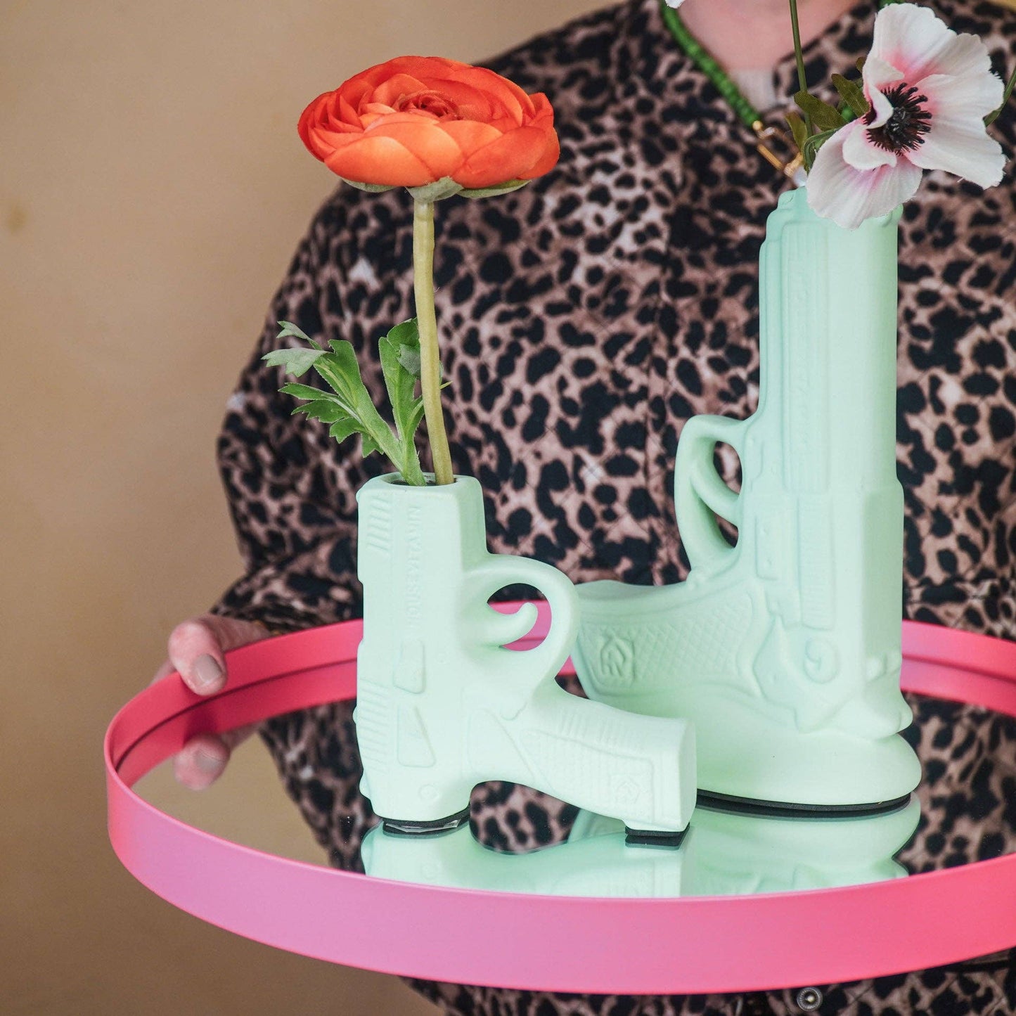 Vase - Pistol - Ceramic - Mint Green - 12x5x12cm