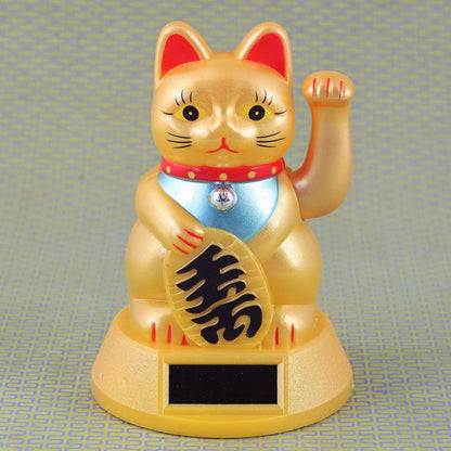 Chat chanceux solaire doré 12cm