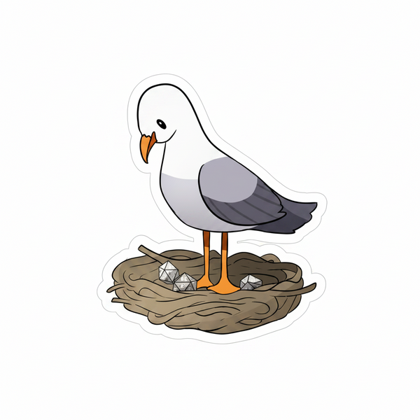 Autocollant Mouette avec œufs en dés Polyédriques