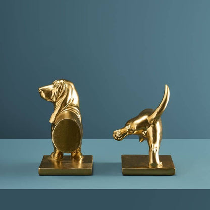 Conjunto de 2 suportes para livros em formato de dachshund, dourados, 27,5 x 14 x 20 cm