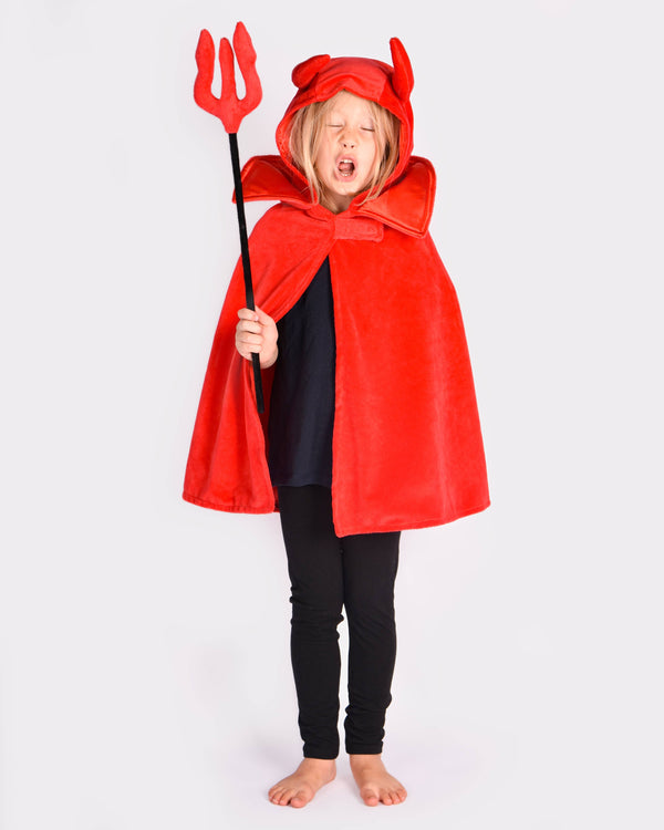 Cape de diable deluxe avec baguette pour enfants de 3 à 8 ans