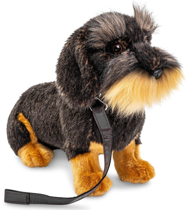 Peluche teckel à poil dur assis avec laisse Uni Toys