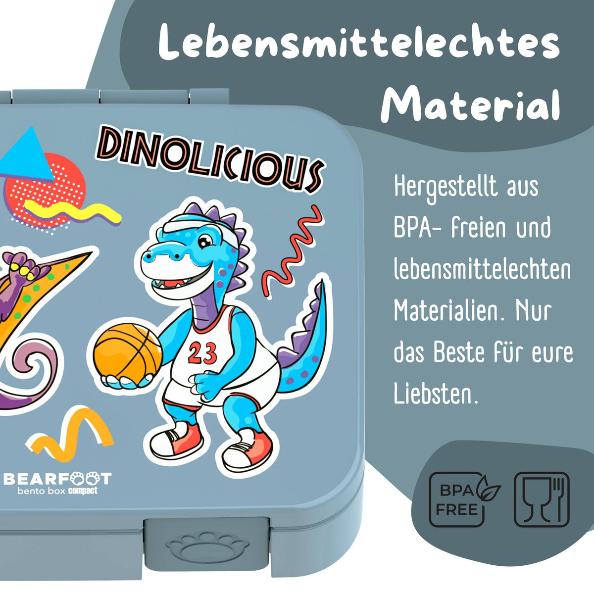 Brotdose mit Fächern, leicht & auslaufsicher - Dinos blau