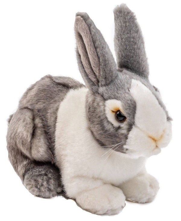 Lapin assis (gris-blanc) - peluche Uni Toys