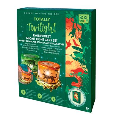 Box Candiy: Totally Twilight - FORÊT TROPICALE SET DE LAMPES DÉCORATIVES, avec 2 tubes de poudres scintillantes, 2 bougies sans flamme et 2 jarres en plastique, 2x piles CR2032 3V incluses, en boîte cadeau 6,5x23x28cm, 6+