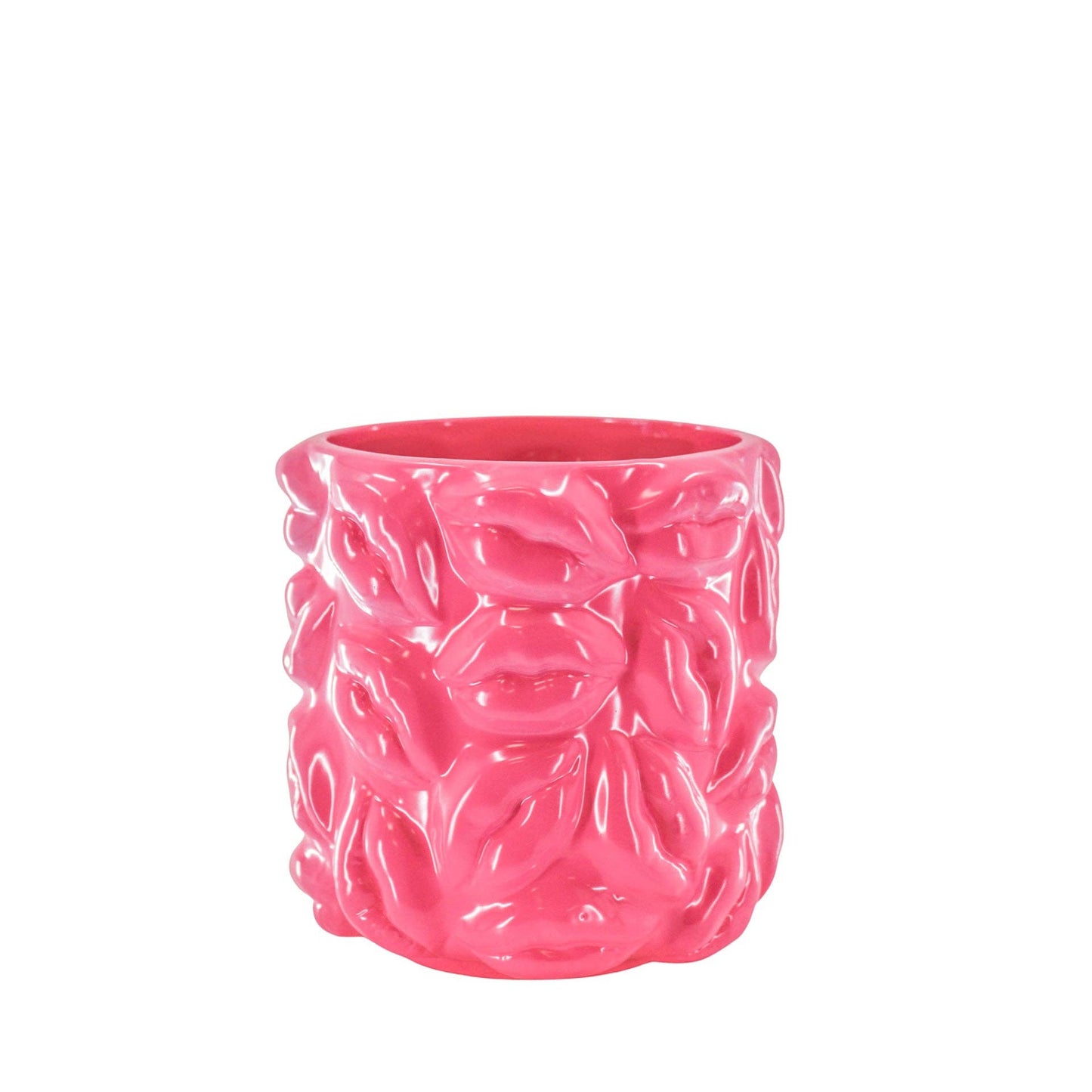 Maceta - Besos - Cerámica - Rosa neón - 17,5 x 17,5 x 17,5 cm