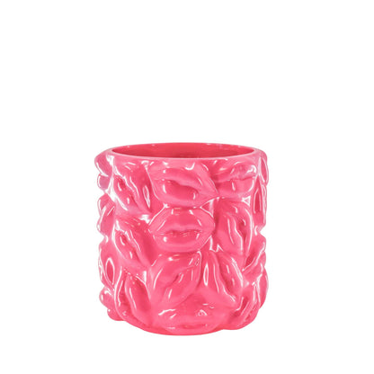 Maceta - Besos - Cerámica - Rosa neón - 17,5 x 17,5 x 17,5 cm