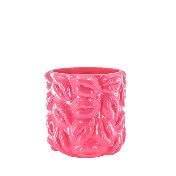 Maceta - Besos - Cerámica - Rosa neón - 17,5 x 17,5 x 17,5 cm