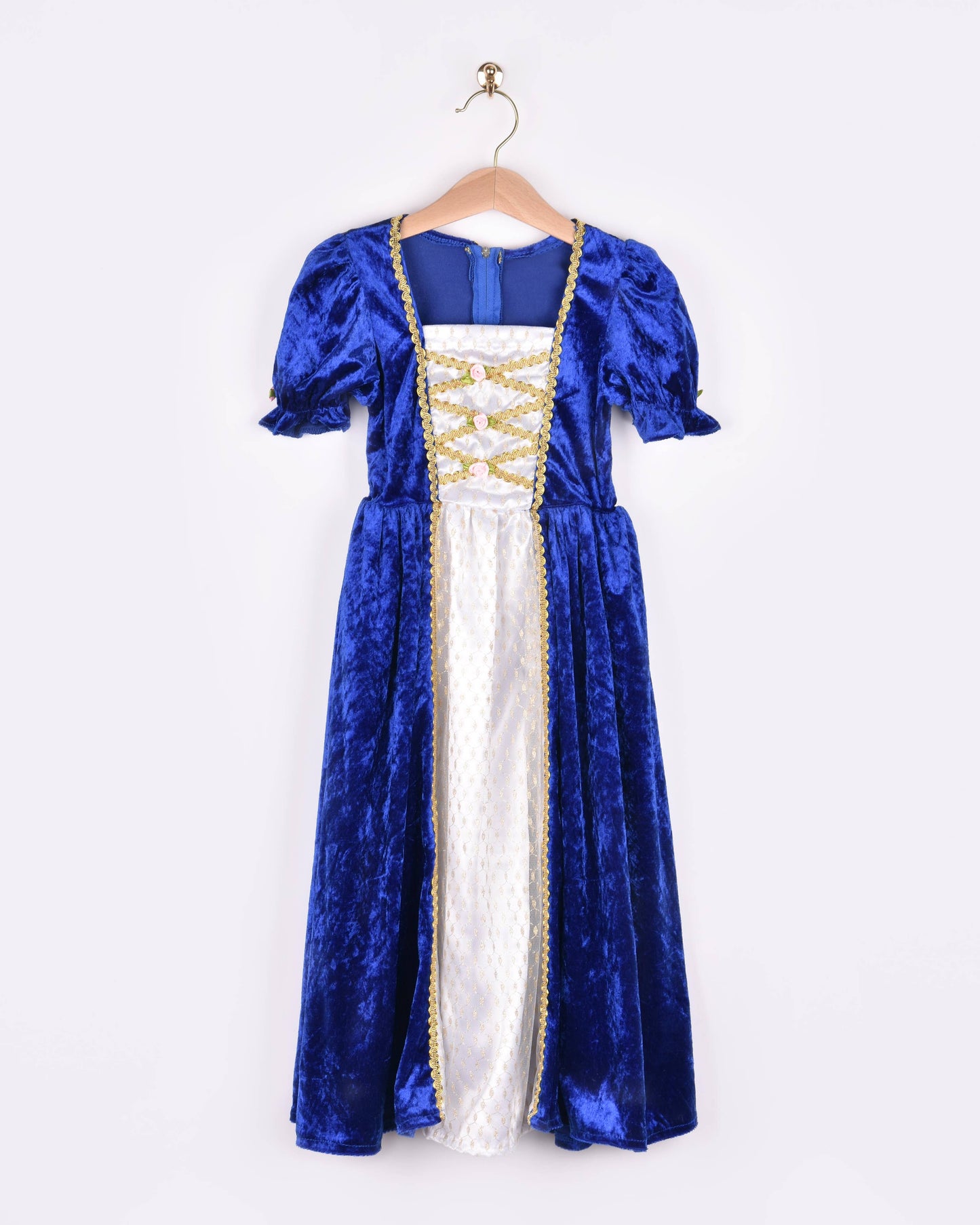 Robe de princesse en velours bleu taille 122-128 cm pour enfants de 6 à 8 ans