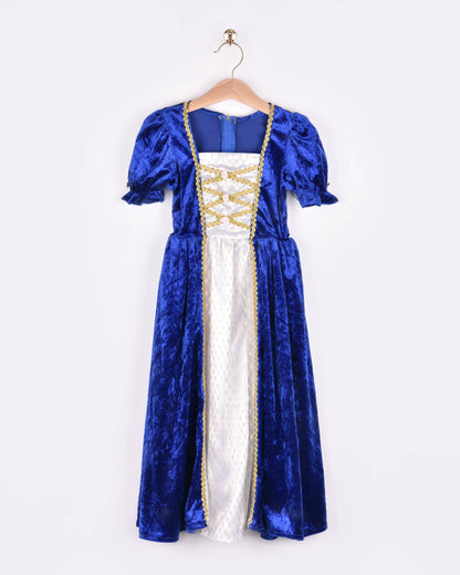 Robe de princesse en velours bleu taille 122-128 cm pour enfants de 6 à 8 ans