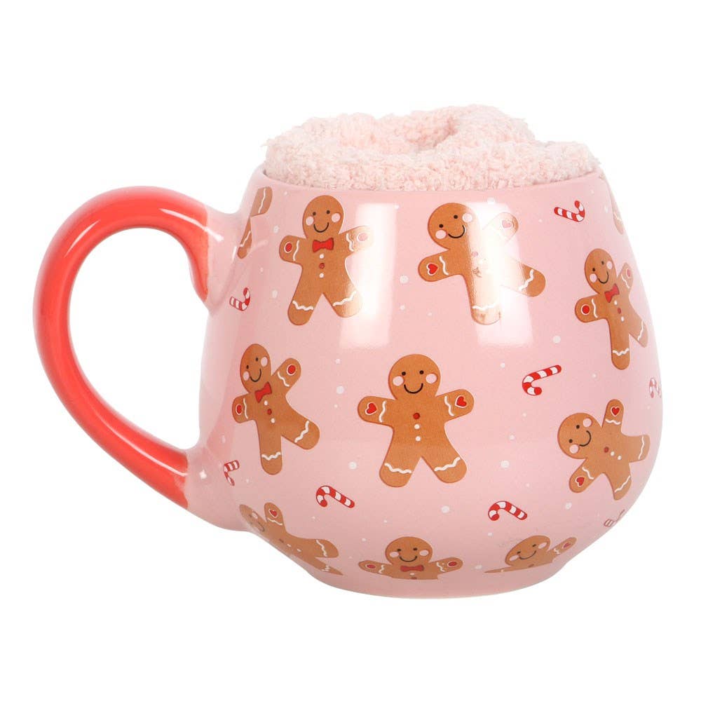 Juego de taza y calcetín navideño de pan de jengibre